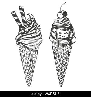 Ice cream set hand drawn vector illustration croquis réalistes Illustration de Vecteur