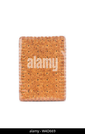 Vue avant du gros plan en forme de carrés de pack de grains entiers en biscuit brun emballage plastique transparent isolated on white Banque D'Images