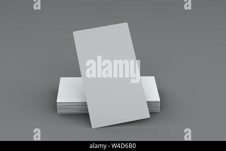 Illustration 3d de gros plan horizontal blanc vierge cartes de pile pour immersive ou template design sur fond gris Banque D'Images