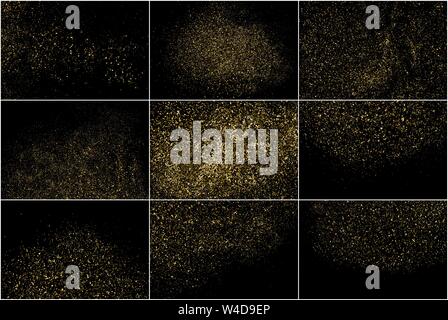 Ensemble de Texture Glitter or isolé sur noir. Les particules d'Ambre Couleur. Arrière-plan de célébration. Explosion d'or de confettis. Généré numériquement l'image. Illustration de Vecteur