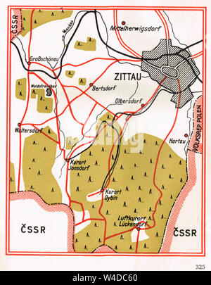 Région Zitau (Saxe), l'ex-RDA, Leipzig carte Éditions, 1964 Banque D'Images