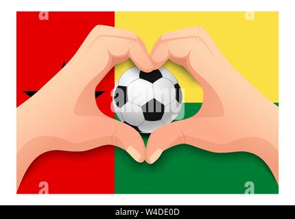 La Guinée-Bissau d'un drapeau et d'part forme de coeur. Fond nationale de football. Ballon de soccer avec le drapeau de la Guinée-Bissau illustration Banque D'Images