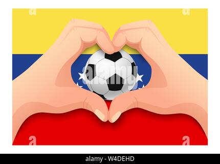 Le Venezuela drapeau et côté cœur. Fond nationale de football. Ballon de soccer avec le drapeau du Venezuela illustration Banque D'Images