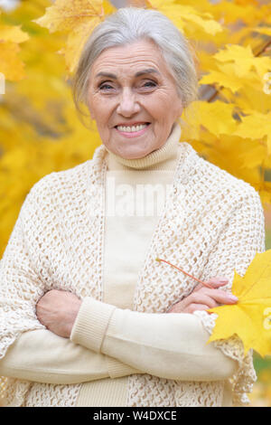 Portrait of senior woman in autumn park Banque D'Images