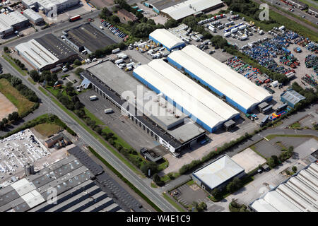 Vue aérienne de l'usine Iveco travaille sur la zone industrielle de Winsford, Cheshire Banque D'Images