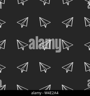 Modèle transparent avec des avions en papier dans doodle, dessin à la main style sur un fond noir. Vector illustration Illustration de Vecteur