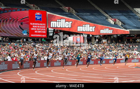 Londres, ANGLETERRE - 21 juillet : (L-R) Zhenye Xie, Nathaniel Mitchell-Blake, Miguel Francis, Alonso Edward, Aldemir, Mario Junior Burke, Shemar Boldizsar, Y Banque D'Images