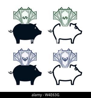 Tirelire en billets sur fond blanc. Vecteur financier d'icônes. Illustration de Vecteur