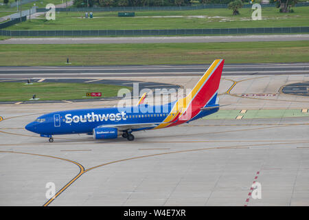 Tampa Bay, en Floride. Le 12 juillet 2019 . Southwest Airlines l'arrivée à l'Aéroport International de Tampa Banque D'Images