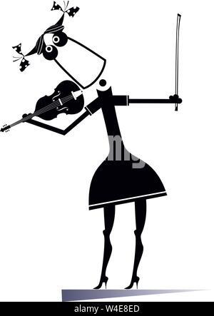 Violoniste femme Cartoon illustration isolé. Cartoon femme avec violon et félicitations noir sur blanc illustration Illustration de Vecteur