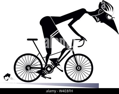 Un cycliste fatigué se déplace sur une illustration isolée du vélo.Un cycliste de bande dessinée fatigué dans un casque surmonte une ascension abrupte en noir sur une illustration blanche Illustration de Vecteur
