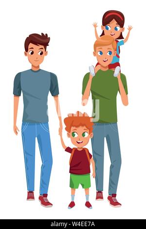 Les jeunes parents Famille avec enfants cartoon Illustration de Vecteur