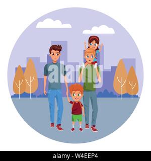 Les jeunes parents Famille avec enfants cartoon Illustration de Vecteur