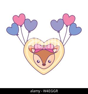 Tête de renne mignon petit bébé en coeur avec l'hélium ballons vector illustration design Illustration de Vecteur