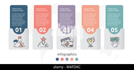 Infographie vecteur modèle plat concept pour cinq étiquettes, diagramme, graphique. Concept d'affaires avec 5 options. Pour le contenu, organigramme, étapes, l'échéancier Illustration de Vecteur