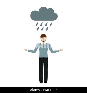 L'homme se dresse dans la pluie sous un nuage vector illustration EPS10 Illustration de Vecteur