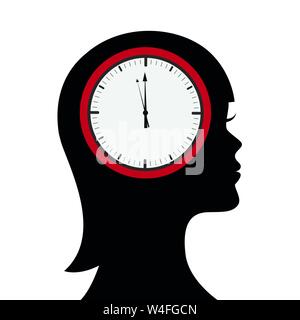 Tête de femme avec l'horloge dans le cerveau vector illustration EPS10 Illustration de Vecteur