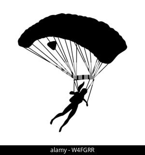 Silhouette noire d'une fille avec un parachute. Illustration de Vecteur