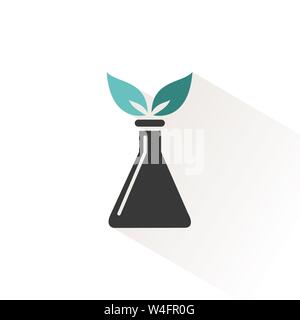 Icône de l'erlenmeyer avec deux feuilles. Instrument de laboratoire Erlenmeyer. Vector illustration isolé Illustration de Vecteur