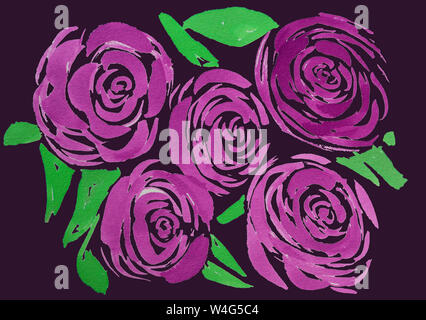 Motif floral rose aquarelle, fleurs délicates, fleurs roses roses Banque D'Images