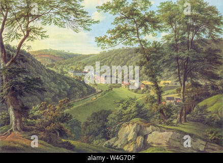 La peinture historique de vue de Schlangenbad, Allemagne. Gouache, par Anton Radl circa 1814 Banque D'Images