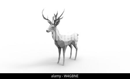 Le rendu 3D d'un polygone ordinateur licence deer isolé en fond studio blanc Banque D'Images