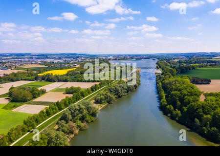 Et de l'Isar, près de Tübingen Tübingen reservior, Bavière, Allemagne, drone abattu Banque D'Images