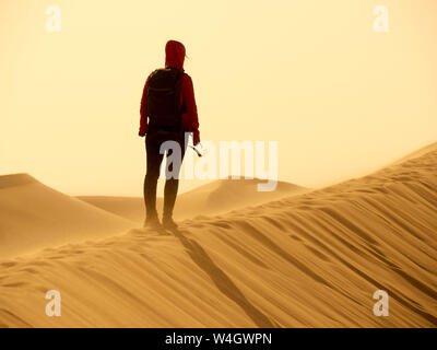 Vue arrière de femme debout sur dune dans le désert du Namib, Namibie Banque D'Images