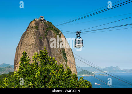 Téléphérique allant jusqu'à le Pain de Sucre à Rio de Janeiro, Brésil Banque D'Images