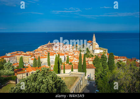 Vue panoramique sur la mer Adriatique de Piran, Slovénie Banque D'Images