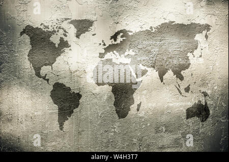 Grunge carte du monde sur la texture de métal Banque D'Images