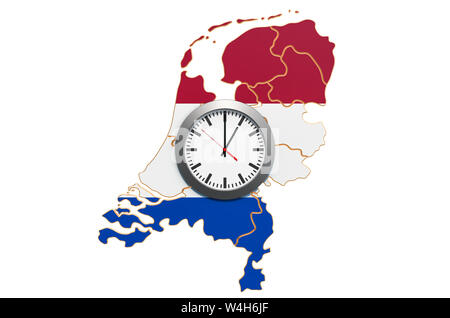 Fuseaux horaires dans les Pays-Bas concept. Le rendu 3D isolé sur fond blanc Banque D'Images