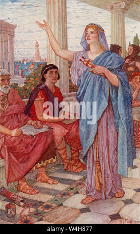 Synesius assiste à des conférences d'Hypatie. Synesius, ch. - 373 ch. 414. L'évêque de Ptolémaïs en grec ancien de la Libye. Hypatie, ch. 350/370 - 415. Neoplatonist hellénistique, astronome, philosophe et mathématicien. Dans le Livre des Saints et des héros, publié 1912 Banque D'Images