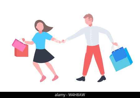 Man woman couple marchant ensemble vacances vente achetez au détail concept consommation horizontale pleine longueur à plat Illustration de Vecteur