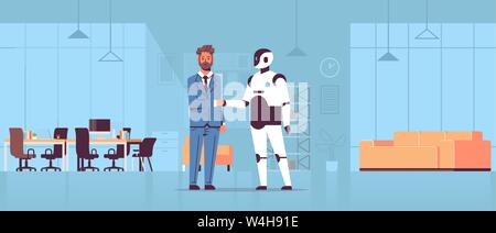Au cours d'affaires et du robot accord de la réunion de l'intelligence artificielle concept partenariat technologie mécanisme futuriste moderne bureau Illustration de Vecteur