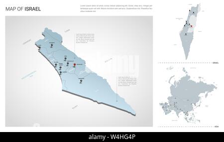 Vector set d'Israël pays. Carte en 3D isométrique, Israël, Asie carte carte - avec la région, l'Etat et les noms les noms de ville. Illustration de Vecteur