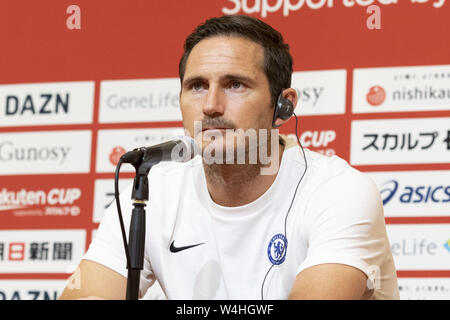 Saitama, Japon. 23 juillet, 2019. Frank Lampard, manager du Chelsea FC participe à une conférence de presse après avoir gagné un match contre le FC Barcelone pour la Coupe 2019 à Saitama Rakuten Stadium 2002. Chelsea FC 2-1 sur le FC Barcelone dans la cuvette de Rakuten, à Tokyo. Credit : Rodrigo Reyes Marin/ZUMA/Alamy Fil Live News Banque D'Images