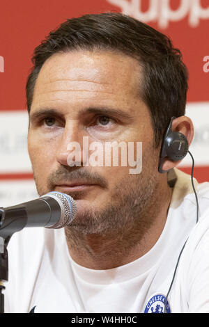 Saitama, Japon. 23 juillet, 2019. Frank Lampard, manager du Chelsea FC participe à une conférence de presse après avoir gagné un match contre le FC Barcelone pour la Coupe 2019 à Saitama Rakuten Stadium 2002. Chelsea FC 2-1 sur le FC Barcelone dans la cuvette de Rakuten, à Tokyo. Credit : Rodrigo Reyes Marin/ZUMA/Alamy Fil Live News Banque D'Images