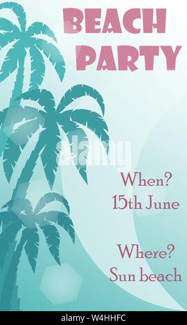 L'été avec l'affiche de vecteur Silhouettes de palmiers et de background. Coucher du soleil sur la plage. Beach Party. Vacances à la mer. Illustration de Vecteur