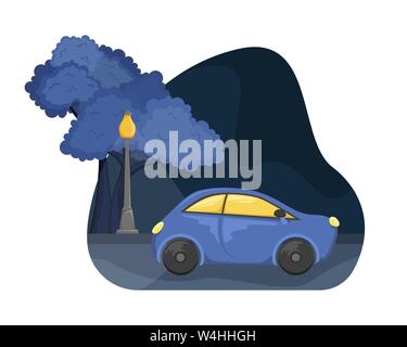 Vecteur de télévision nuit ville paysage. La voiture sur la route dans le parc avec des lumières. Illustration de Vecteur