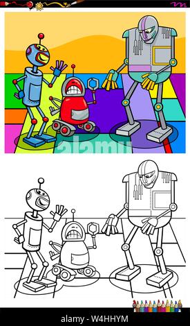 Cartoon Illustration de personnages fantastiques Robots à colorier d'activité Illustration de Vecteur