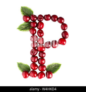 Un Anglais lettre P Alphabet de cerises mûres. Isoler sur fond blanc. L'été, concept en bonne santé. Petits fruits juteux. Banque D'Images
