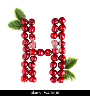 Un Anglais lettre H L'alphabet de cerises mûres. Isoler sur fond blanc. L'été, concept en bonne santé. Petits fruits juteux. Banque D'Images