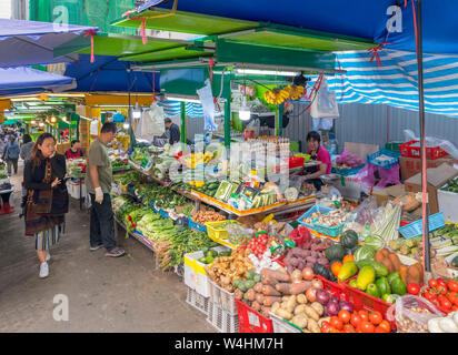 Marché sur Graham street dans le centre ville, l'île de Hong Kong, Hong Kong, Chine Banque D'Images