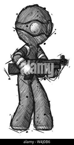 Voleur croquis man Tommy gun tir gangster poser. Banque D'Images