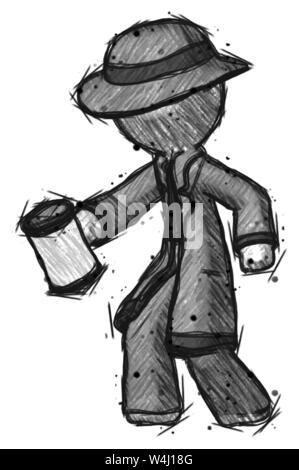 Sketch detective man holding begger pouvez mendier ou pour demander la charité face vers la gauche. Banque D'Images