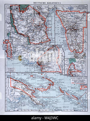 1900 Meyer carte des colonies allemandes en Afrique et dans les Indes orientales Banque D'Images