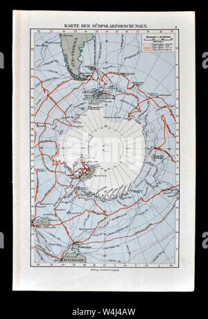 1900 Meyer Plan de l'Antarctique montrant Début de l'exploration à pied Banque D'Images