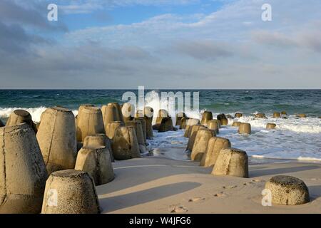 Vague de béton les disjoncteurs, les tétrapodes la protection des côtes à l'Hornum-Odde, Hornum, Sylt, le frison du Nord, mer du Nord, l'île de Frise du Nord Banque D'Images