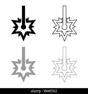 Laser line ligne laser soudage travail étincelle symbole concept Gravure Gravure au laser burst icône couper set contour gris noir vector illustration couleur télévision Illustration de Vecteur